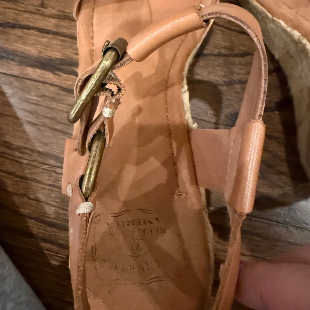 Lucky Brand Fiora Tan Leather Espadrille Wedge Sandals Size 8.5